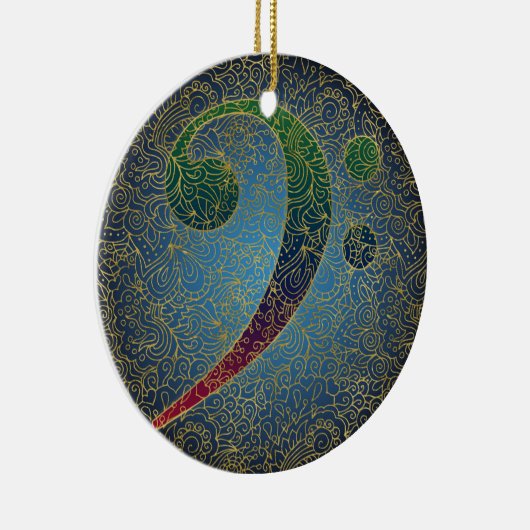 ベースクレフ、 音符記号金ゴールドフィリグレカラフルー – Music セラミックオーナメント (右)