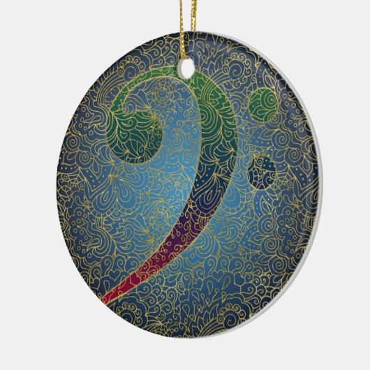 ベースクレフ、 音符記号金ゴールドフィリグレカラフルー – Music セラミックオーナメント (左)