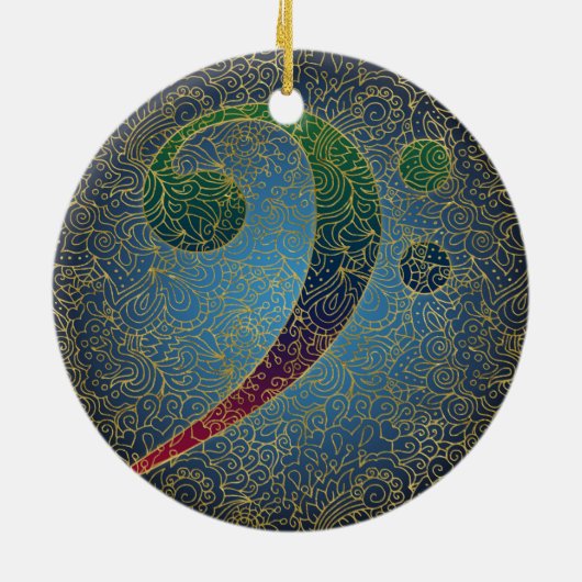 ベースクレフ、 音符記号金ゴールドフィリグレカラフルー – Music セラミックオーナメント (裏面)