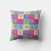 ベースクレフ、 音符記号音楽パターンブライト クッション (裏面)