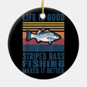 ベースストライプの魚釣りギフト塩水魚ストライプの セラミックオーナメント (裏面)