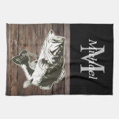 ベースパーソナライズされた魚釣りモノグラムアウトドア素朴 キッチンタオル (横)