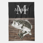 ベースパーソナライズされた魚釣りモノグラムアウトドア素朴 キッチンタオル (縦)