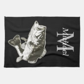 ベースパーソナライズされた魚釣りモノグラムアウトドア素朴 キッチンタオル (横)