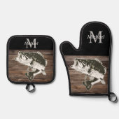 ベースパーソナライズされた魚釣りモノグラムアウトドア素朴 鍋つかみ&鍋敷きセット (正面)