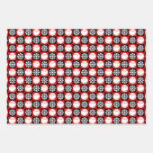 ベースボールと雪片レッドとブラッククリスマス ラッピングペーパーシート (正面)