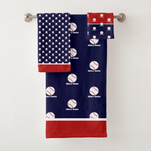 ベースボールオンネイビーブルーネームスポーツルームボーイズ バスタオルセット (インサイチュ)