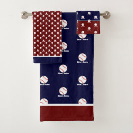 ベースボールオンネイビーブルーマルーン名スポーツルームボーイズ バスタオルセット