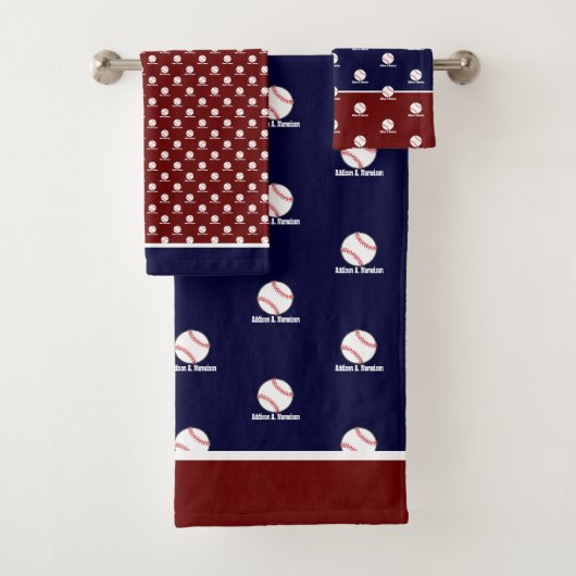 ベースボールオンネイビーブルーマルーン名スポーツルームボーイズ バスタオルセット (インサイチュ)