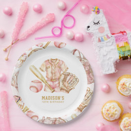 ベースボールガール誕生日 パーソナライズされた ペーパープレート