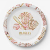 ベースボールガール誕生日 パーソナライズされた ペーパープレート (正面)