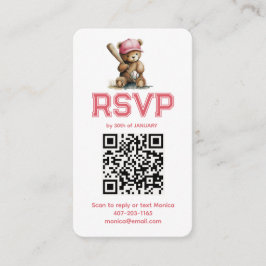 ベースボールガール テディベアベイビーシャワー QR RSVP エンクロージャーカード