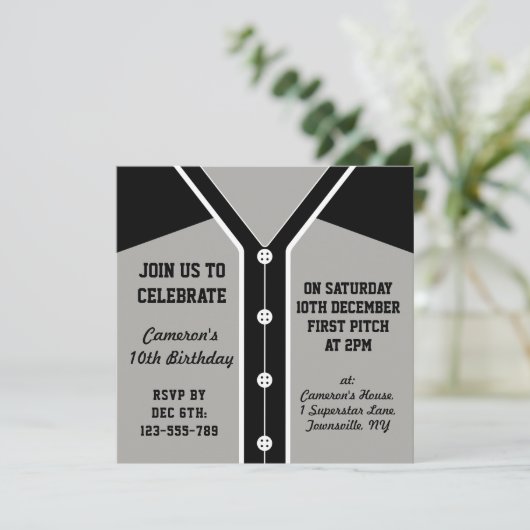 ベースボールジャージーテーマのパーティー招待状テンプレート 招待状 (スタンド正面)