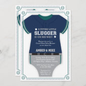 ベースボールジャージーベビーシャワー、ブルー、グリーン 招待状 (正面/裏面)