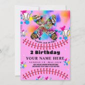 ベースボールスケートボードのカラフルなパーティー ピンク 招待状 (正面)