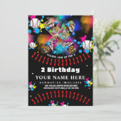 ベースボールスケートボードの落書き カラフルパーティー ブラック 招待状 (スタンド正面)