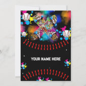 ベースボールスケートボードの落書き カラフルパーティー ブラック 招待状 (裏面)