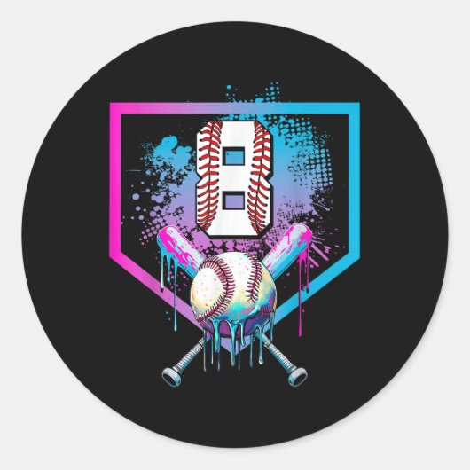 ベースボールドリップ8th誕生日ホームプレートボーイズ青少年8 ラウンドシール (正面)