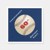 ベースボールブルーネーム60thバースデーパーティー紙 スタンダードカクテルナプキン (正面)