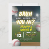 ベースボールブルーユーイン10代の若者ボーイ誕生日 招待状 (正面)