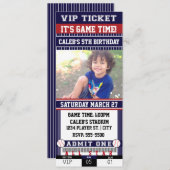 ベースボールブルー&マルーンチケットフォト招待状 招待状 (正面/裏面)