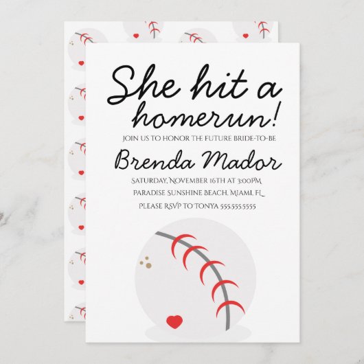 ベースボールホームランスポーツ恋人ブライダルシャワー 招待状 (正面/裏面)