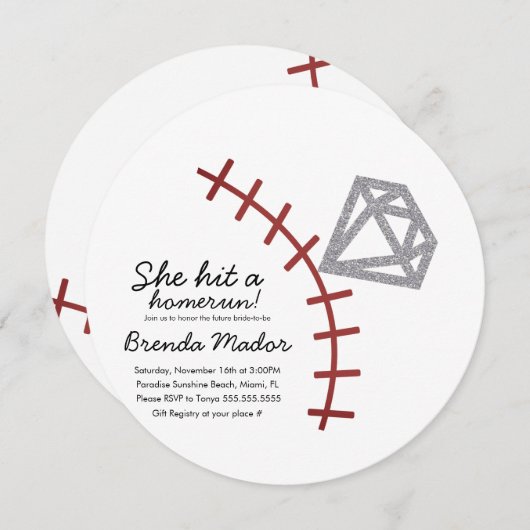 ベースボールホームランダイアモンドジェムブライダルシャワー招待状 セーブザデート (正面/裏面)