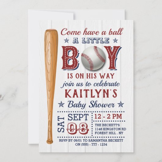 ベースボールボーイズベビーシャワー招待状 招待状 (正面)