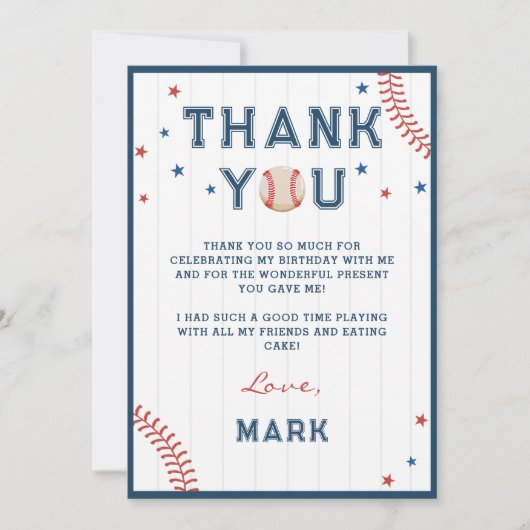 ベースボールボーイズ誕生日サンキューカード 招待状 (正面)