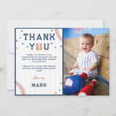 ベースボールボーイズ誕生日写真サンキューカード 招待状 (正面)