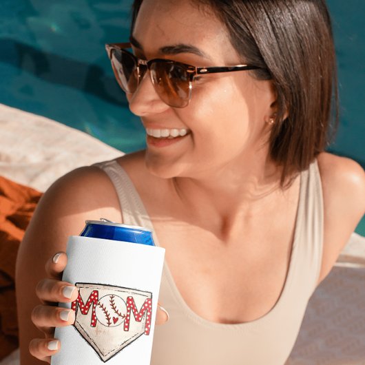 ベースボールママホームプレートスポーツレッド水玉模様ママ 缶クーラー