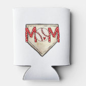 ベースボールママホームプレートスポーツレッド水玉模様ママ 缶クーラー (裏面)