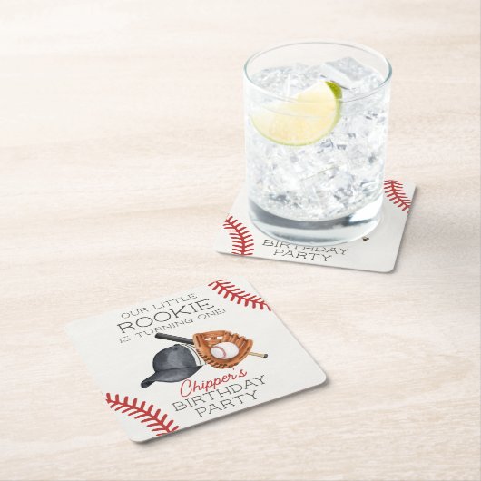 ベースボールリトルルーキーホーム走誕生日 スクエアペーパーコースター (インサイチュ)