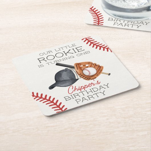 ベースボールリトルルーキーホーム走誕生日 スクエアペーパーコースター (アングル)