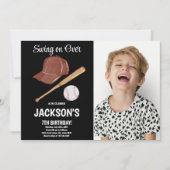 ベースボール誕生日招待状とブラック 招待状 (正面)