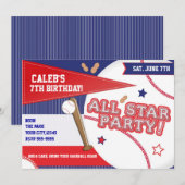 ベースボール オールスター レッド ホワイト ブルー バースデーパーティー 招待状 (正面/裏面)