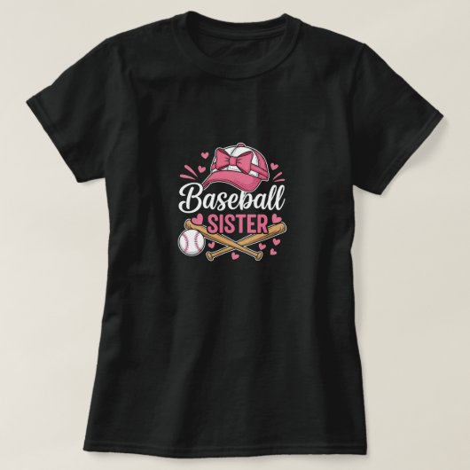ベースボール シスター ピンク ボウ Tシャツ (デザイン正面)