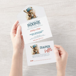ベースボール テディベア QR RSVP おむつ ラッフル オールインワン招待状