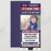 ベースボール ブルー & マロン チケット フォト 招待状 (正面/裏面)