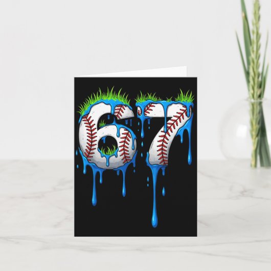 ベースボール 67 シックス セブン 面白い Gen アルファ ミーム 青いドリップ少年 カード (正面)