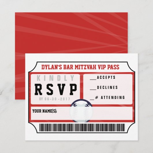 ベースボールVIP返信カード バー バースデー ご招待 招待状 (正面/裏面)