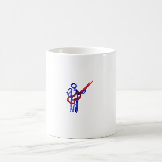ベース奏者の輪郭の姿の赤および青 コーヒーマグカップ (中央)