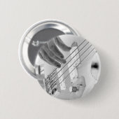 ベース奏者、低音および手の否定的なイメージ 缶バッジ (正面&裏面)