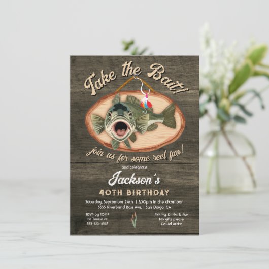 ベース魚釣りおもしろい誕生日 招待状 (スタンド正面)