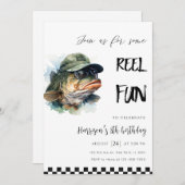 ベース魚釣りおもしろい誕生日 招待状 (正面/裏面)