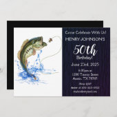 ベース魚釣りをテーマにした50誕生日 招待状 (正面/裏面)