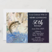ベース魚釣りをテーマにした50誕生日 招待状 (正面)