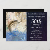 ベース魚釣りをテーマにした50誕生日 招待状 (正面/裏面)