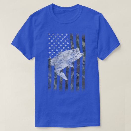 ベース魚釣りアメリカ迷彩柄米国漁師国旗 Tシャツ (デザイン正面)