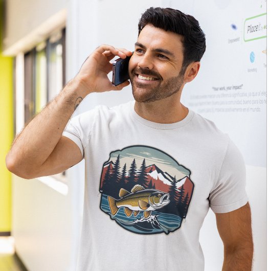 ベース魚釣りクールマウンテンフォレストアウトドア Tシャツ